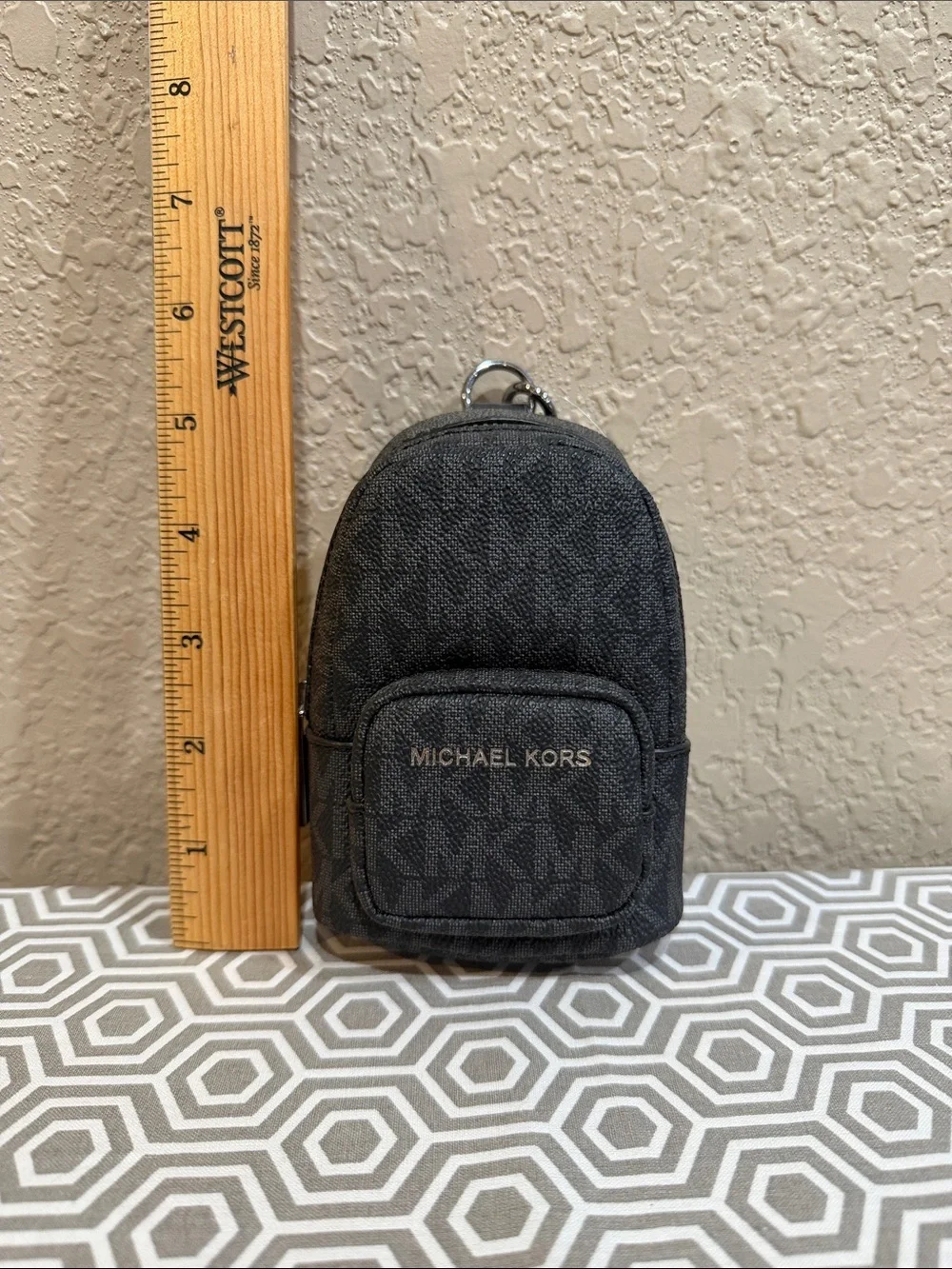Michael Kors Men's Gray Signature Mini Backpack Key Charm